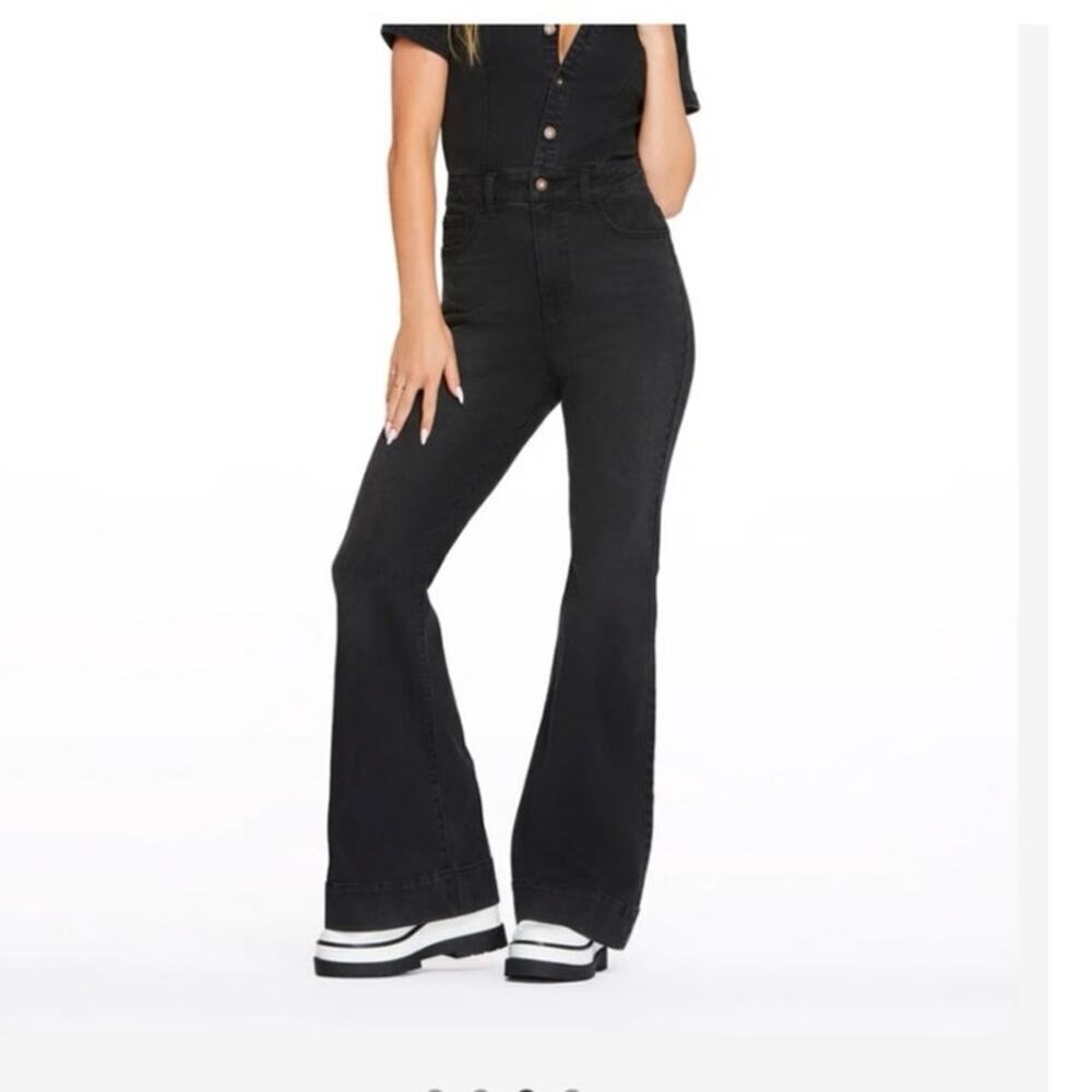 Jessica Simpson washed black flare jumpsuit sz 9